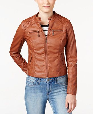 Jou Jou Juniors' Zip Front Faux-Leather Moto Jacket | Macys (US)