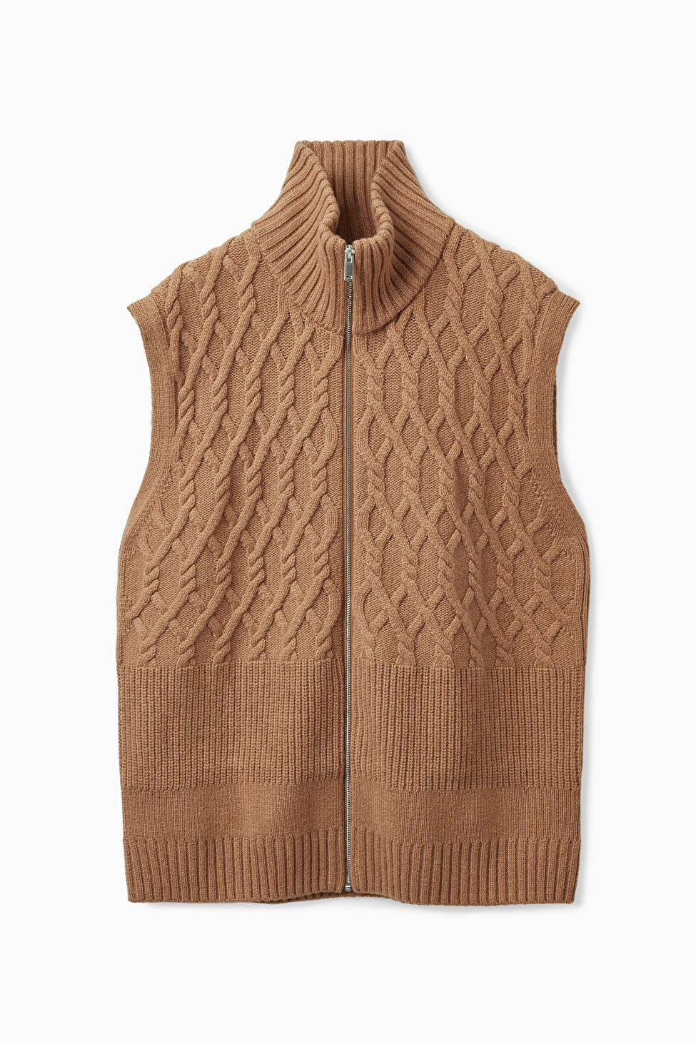 CABLE-KNIT ZIP-UP GILET - BROWN - COS | COS UK
