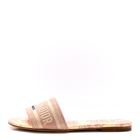 Canvas Toile De Jouy Embroidered Dway Flat Slide Sandals 38 Light Pink | FASHIONPHILE (US)