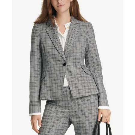 Calvin Klein One Button Plaid Blazer Black/Cream 6 | Walmart (US)