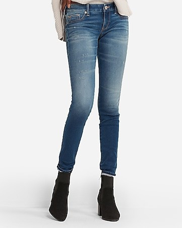 low rise medium wash jean leggings | Express