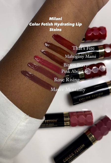 #ad | Swatched @milanicosmetics Color Fetish Lip Stains that are available at @Target! They’re very glossy but transforms into a semi-matte stain while leaving your lips soft and hydrated! Shades include:
That’s Fire
Mahogany Mami
Bitten Berry
Pink About It
Rose Rising
Mauve Mentality @Target. #Target, #TargetPartner, #MilaniCosmetics, #GRWMilani, #Lipstains, @MilaniCosmetics, @Shop.LTK,  #liketkit 