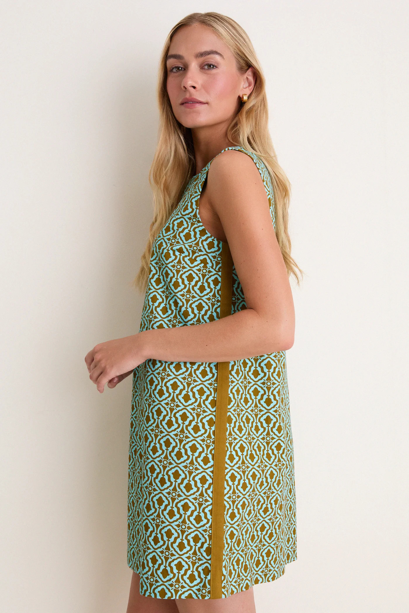 Turquoise & Brown Geo Bitsy Mini Dress | Tuckernuck (US)
