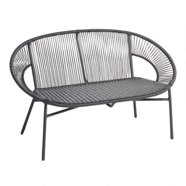 Rounded Charcoal All Weather Wicker Camden Outdoor Bench | World Market