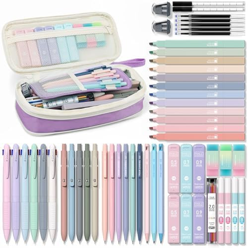 Four Candies 56 PCS Aesthetic School Supplies with Pencil Case, 6 Multicolor Pen, 12 Pastel Highl... | Amazon (US)