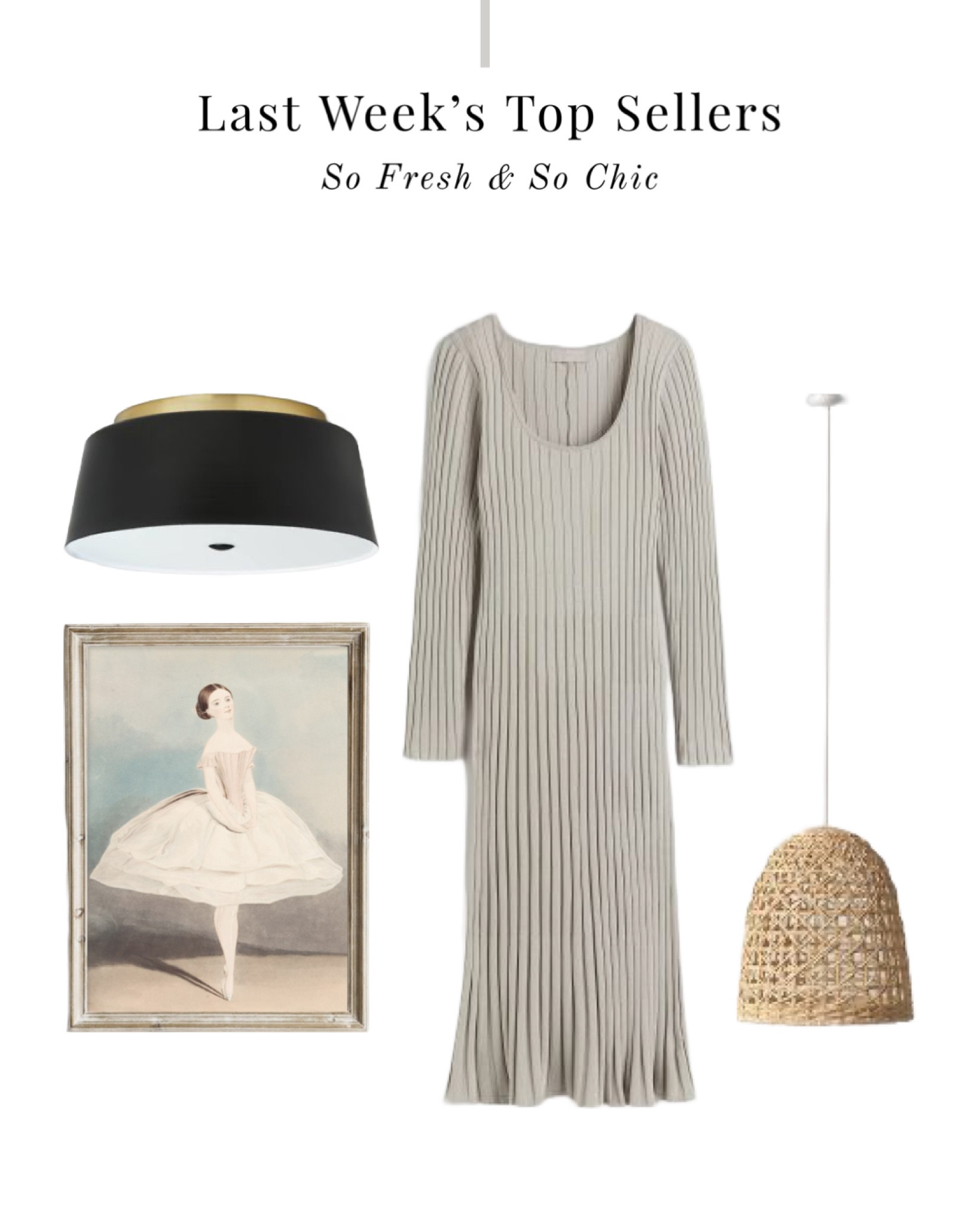 Last weeks top sellers!
-
H&M women’s midi dress light grey green - vintage ballerina painting - affordable kids room art - girl room art - seagrass pendant light - black flush mount light - affordable lighting - Target - Etsy affordable art 

#LTKCyberweek #LTKkids #LTKhome