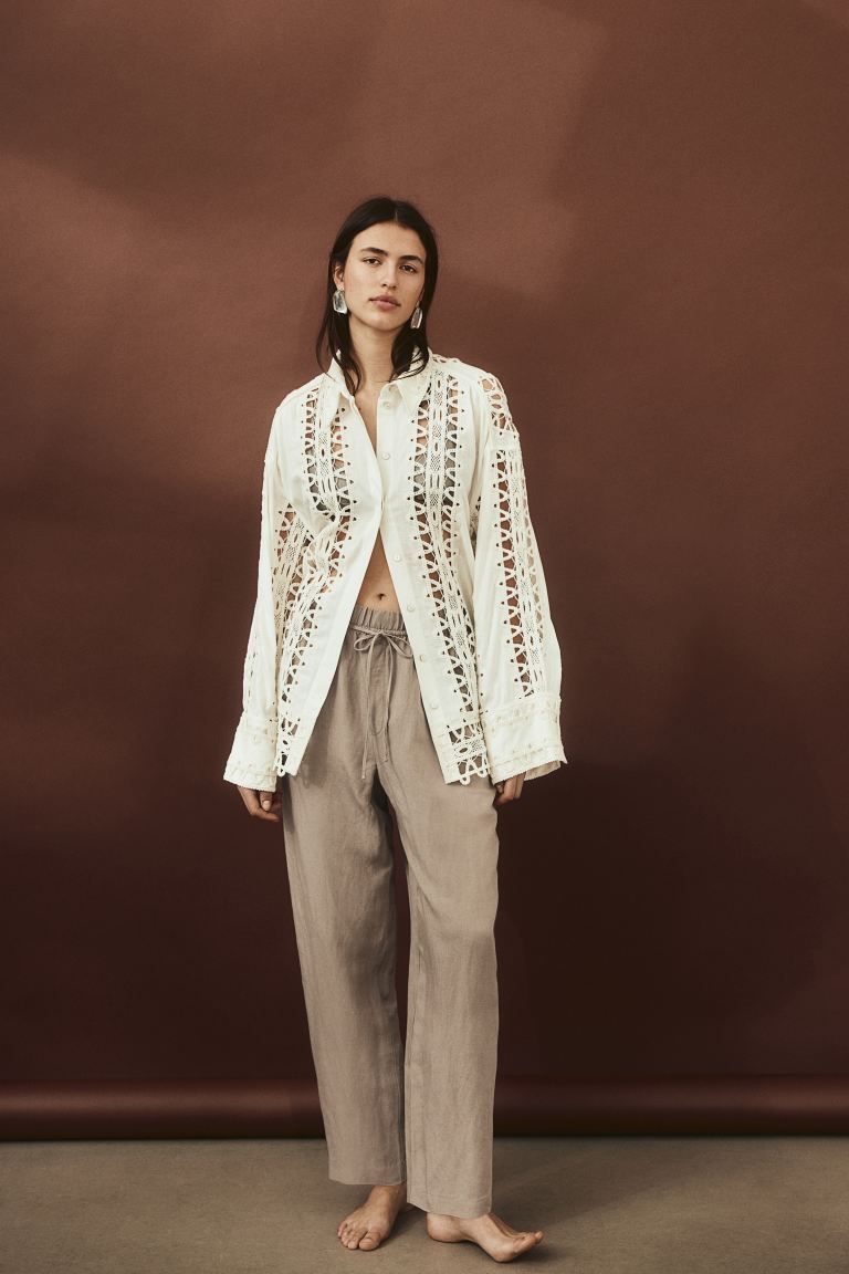 Linen-blend Tapered Pants - Beige - Ladies | H&M US | H&M (US + CA)