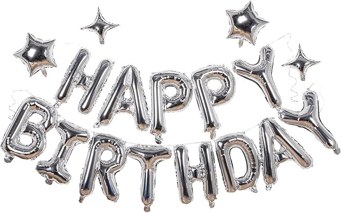 Silver Happy Birthday Banner Balloon Aluminum Foil 16 Inch Letter,10 Inch Five Pointed Star Four ... | Amazon (US)