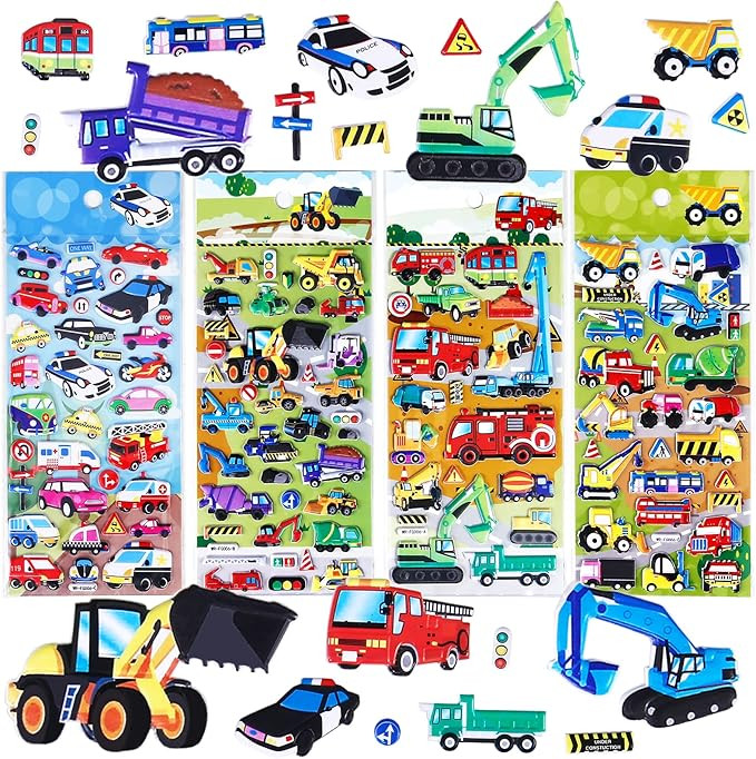 Puffy Vehicle Stickers for Kids Toddlers - 3D Puff Car Stickers for Boys Reusable Foam Sticker wi... | Amazon (US)