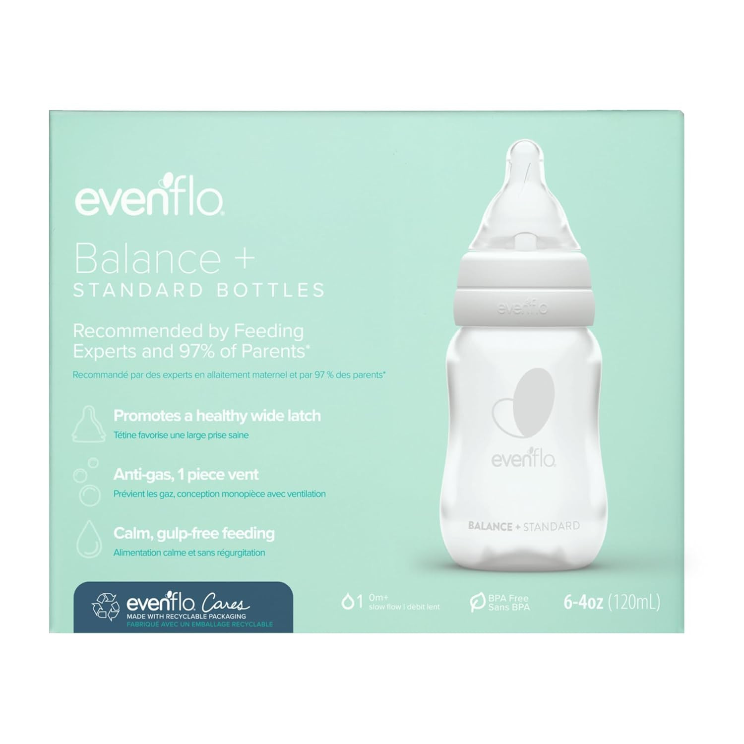 Evenflo Feeding Premium Proflo Venting Balance Plus Standard Neck Baby, Newborn and Infant Bottles - Developed by Pediatric Feeding Specialists - 4 Ounce (Pack of 6) | Amazon (US)