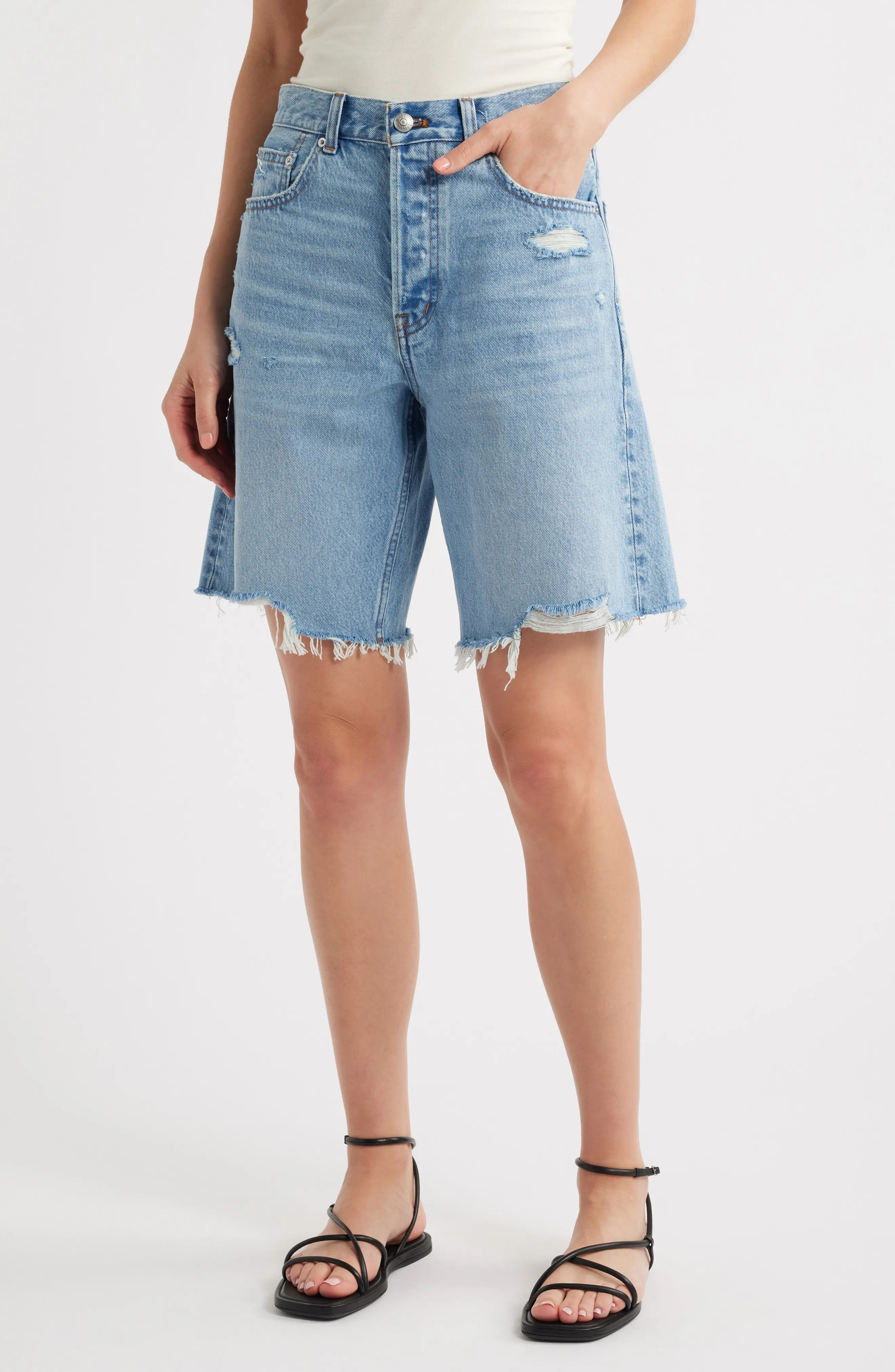 The Essex Raw Hem Long Baggy Denim Shorts (Women) | Nordstrom | Nordstrom