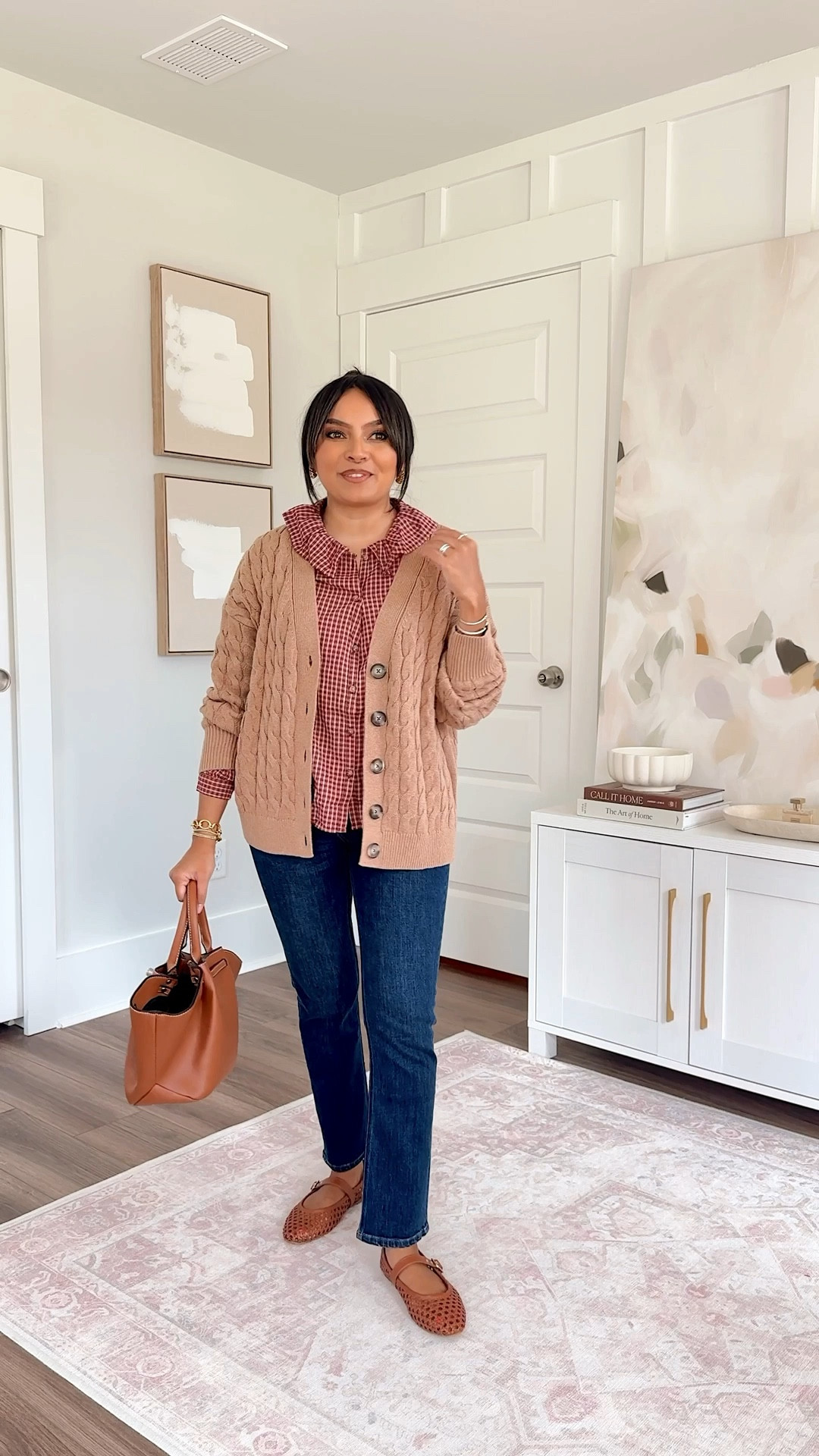 Teacher & Office Casual Outfits 
Camel cardigan size xs petite TTS
Pink plaid button down size xs petite TTS (more orange in person)
Jeans size 26, 26” inseam TTS
Brown flats - old, similar linked 


#LTKPetite #LTKWorkwear #LTKSaleAlert