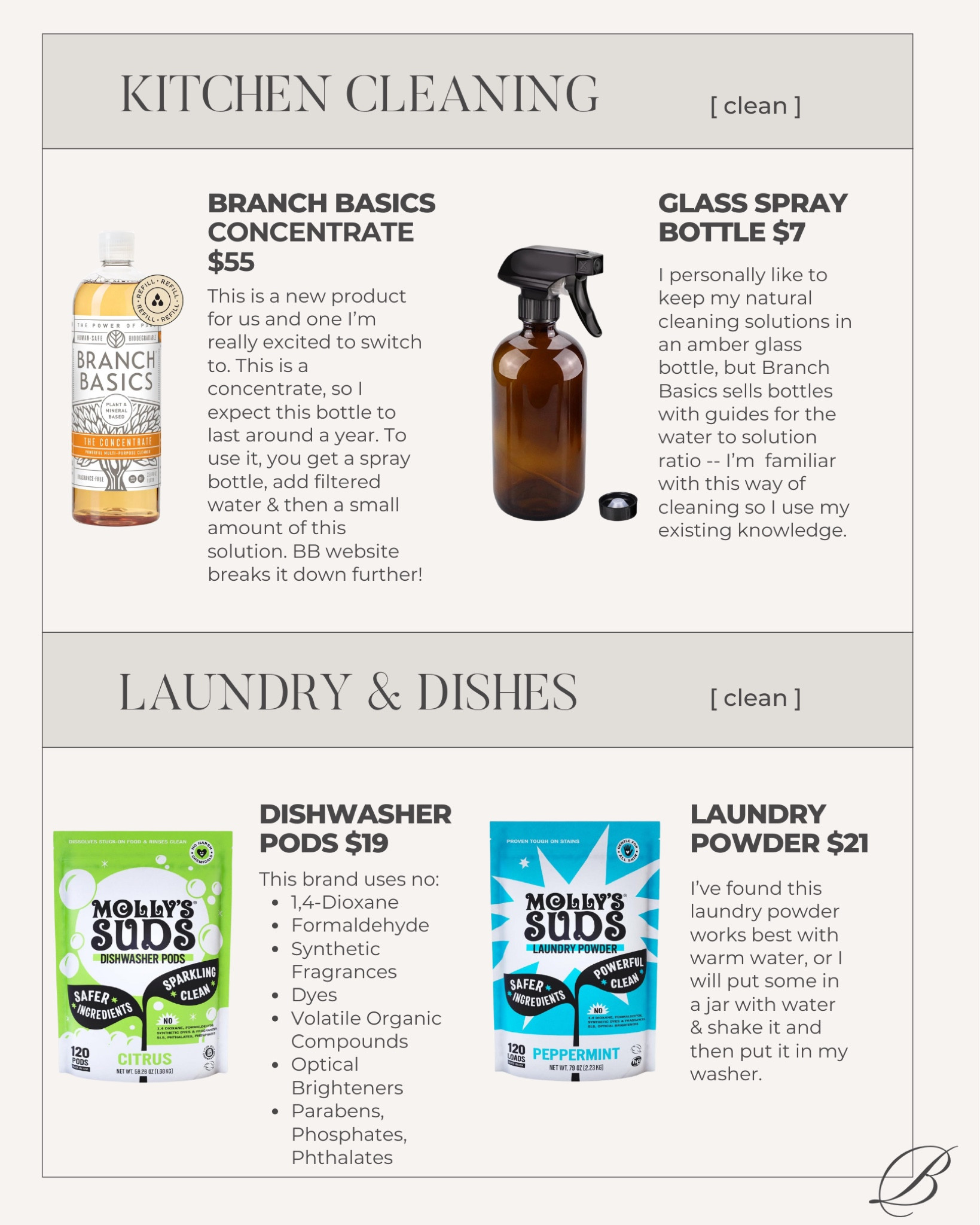Clean kitchen, laundry and dishwashing supplies

I’m slowly removing toxic products from our house & switching to non-toxic. I was doing so good for so many years & then truthfully kind of got lazy with it/stopped prioritizing it. 

The easiest for me to switch it kitchen cleaner (I loathe the smell of toxic kitchen cleaner), dishwasher pods & laundry. 

Now that those are clean I’m transitioning to foods, condiments, etc. 