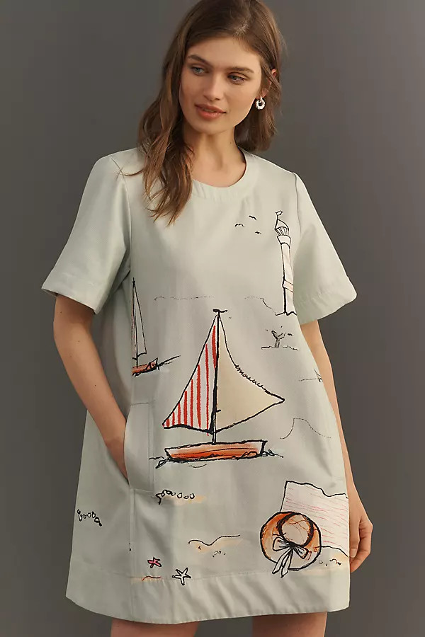 Emmy Short-Sleeve Swing Mini Dress by Maeve | Anthropologie (US)