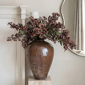 Dingion 3 Pcs 43 Inch Dark Brown Berry Stem Artificial Spring Faux Sedum Stem Spray Flowers Reali... | Amazon (US)