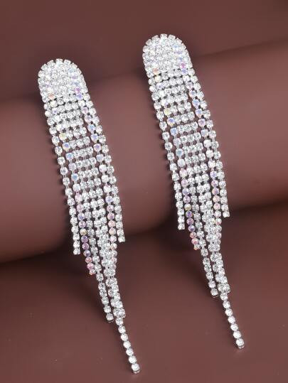 Rhinestone Tassel Drop Earrings | SHEIN
