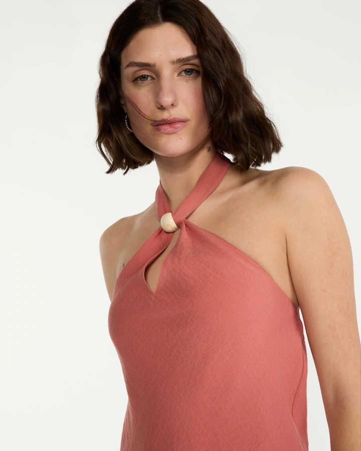 The F&F Edit Beaded Halter Neck Mini Dress in Coral | Tesco F&F