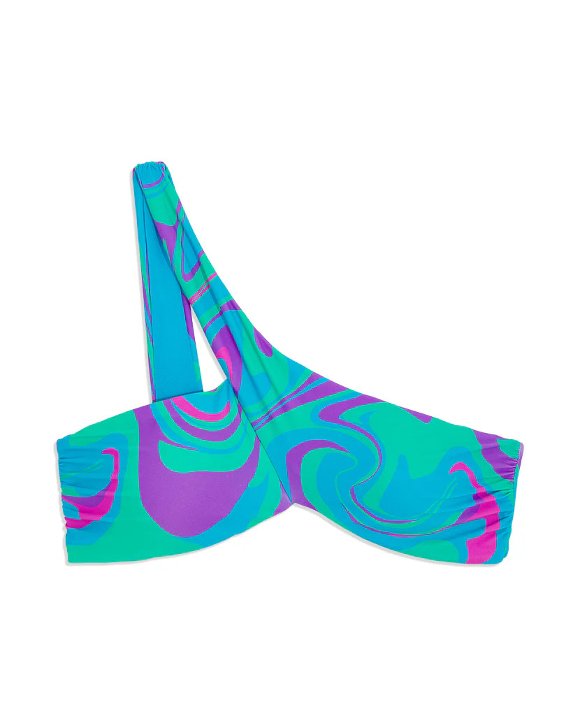 Asymmetrical Cross-Over Paradise Marble Bikini Top - M Ocean Blue | We Wore What