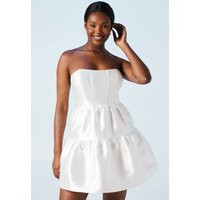 Corset Bandeau Twill Full Skirted Mini Dress, ivory | PrettyLittleThing US