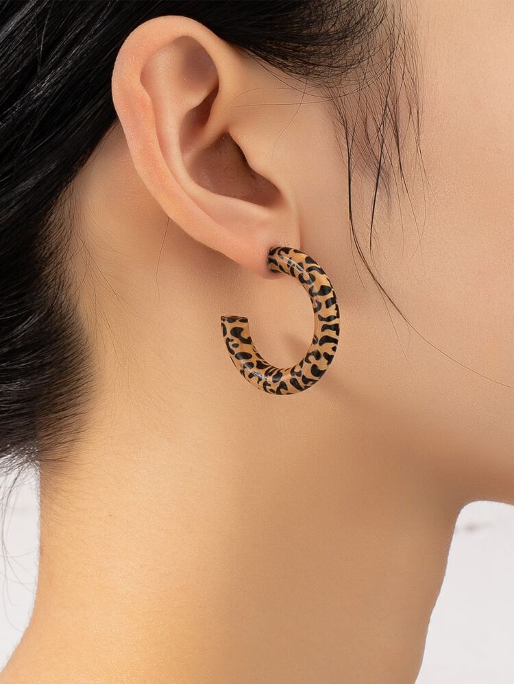 Leopard Pattern Cuff Hoop Earrings | SHEIN