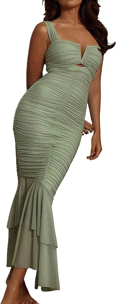 chouyatou Womens Strenchy Ruched Bodycon Cocktail Party Dress Maxi Mermaid Corset Dress Evening G... | Amazon (US)