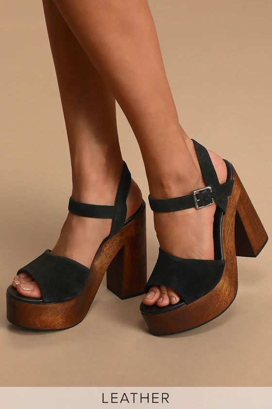 Lolita Leather Black Suede Wooden Platform Heels | Lulus (US)