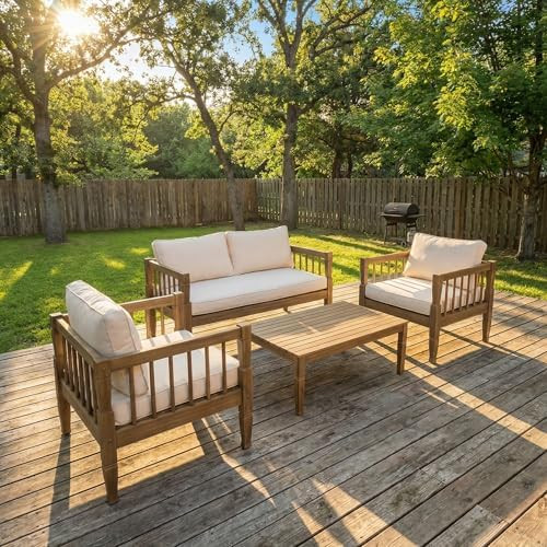Christopher Knight Home 4-Piece Patio Furniture Set with Coffee Table, Acacia Wood Outdoor Conver... | Amazon (US)