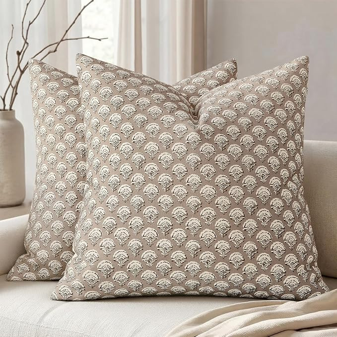 MIULEE Set of 2 Decorative Floral Euro Shams Pillow Covers Neutral Vintage Throw Pillows Block Pr... | Amazon (US)