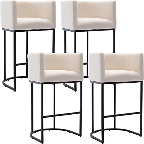 BESTANO Modern Counter Height Linen Upholstered Bar Stools Set of 4, 32" Kitchen Counter Island Stools Bar Chairs with Black Metal Frame for Kitchen Island, Cream | Amazon (US)
