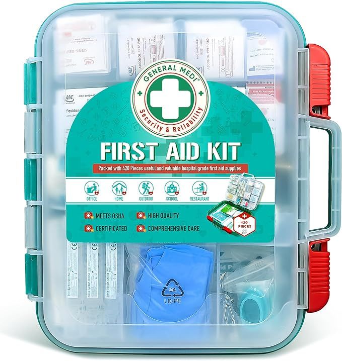 General Medi 420 Pieces Professional First Aid Kit - HardCase First Aid Box - Contains Premium Me... | Amazon (US)