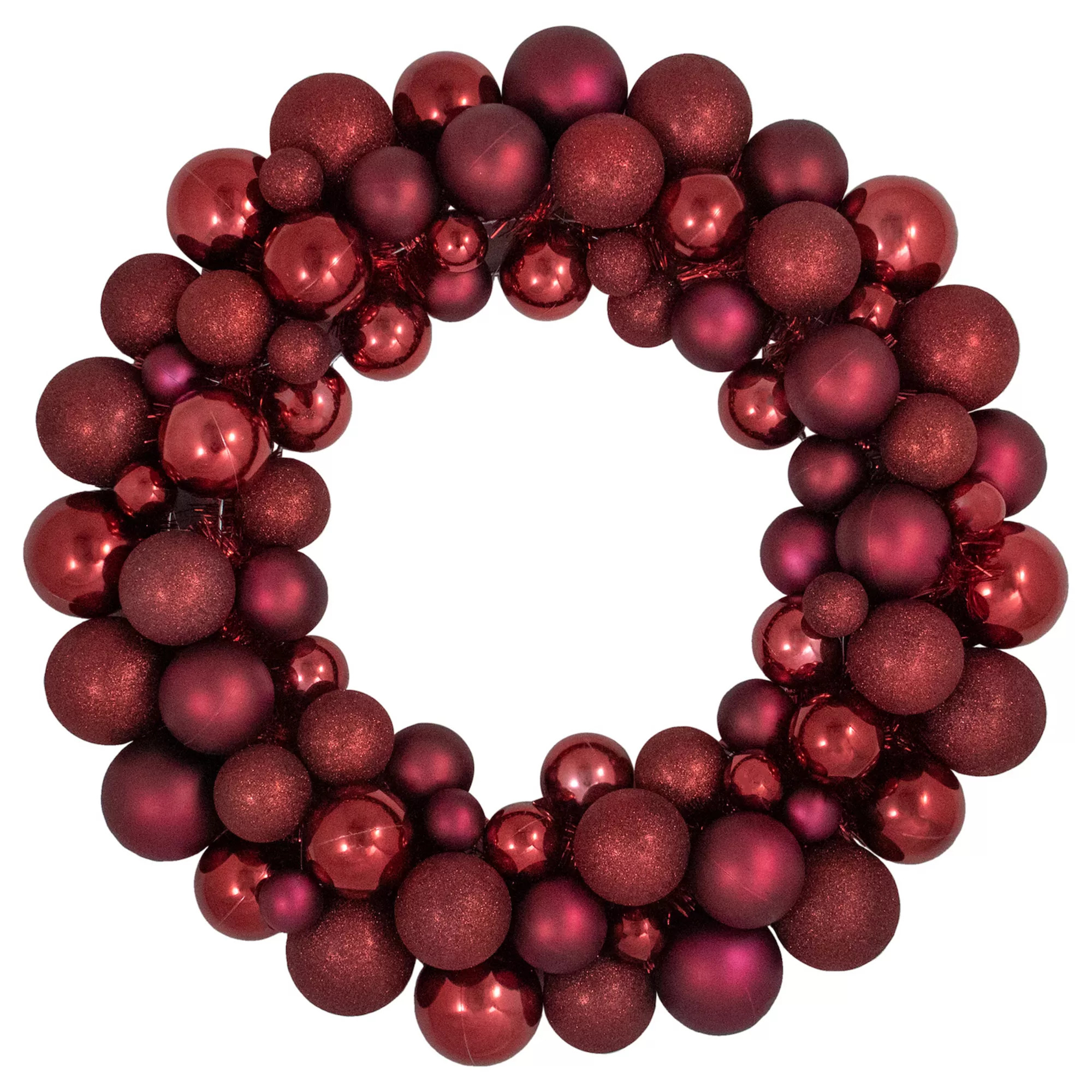 Northlight Burgundy 3-Finish Shatterproof Ball Christmas Wreath | Kohl's