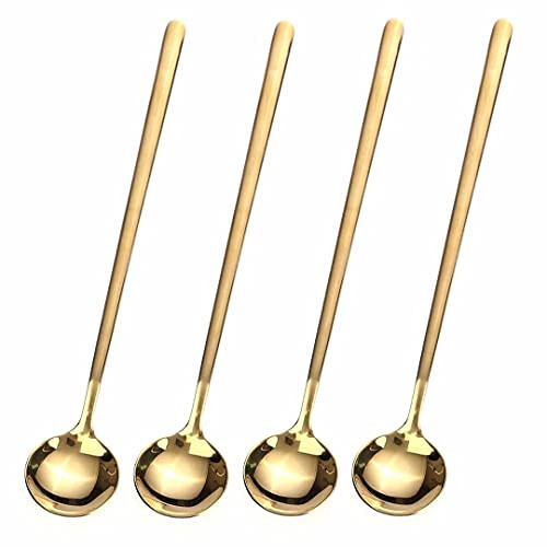 4 PCS 6.7 Inches Coffee/ Tea Spoons Long Handle, Gold, Ice Tea, Espresso Stainless Steel Long Spo... | Amazon (US)