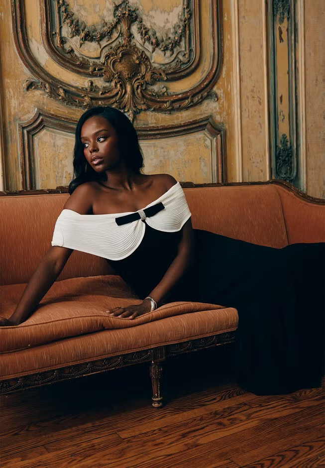 Contrast Bow Fluted Midi Dress | Eloquii