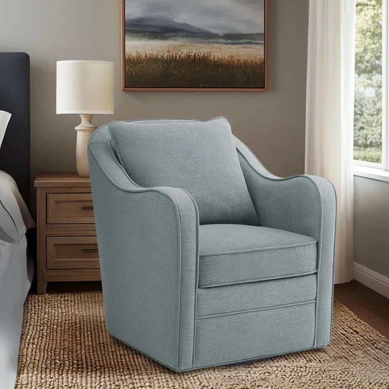 Melby Upholstered 360°Swivel Armchair with Curved Slope Arms & Removable Cushion | Wayfair North America