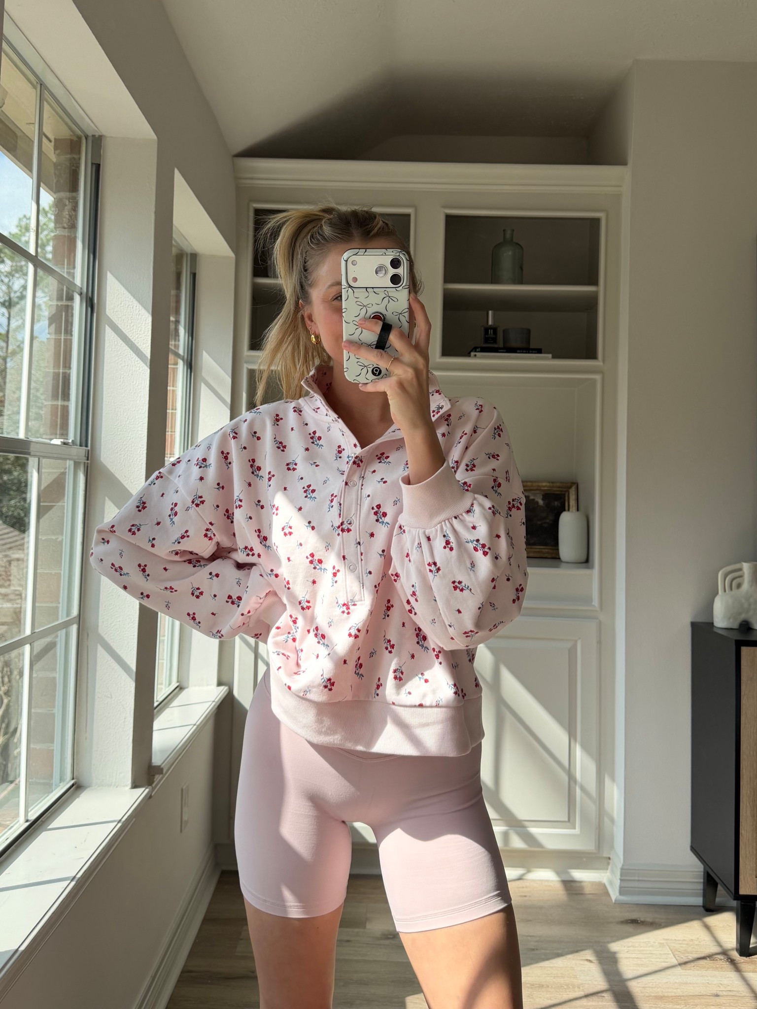 The prettiest activewear set!! Size M in sports bra, S in bike shorts and L in sweatshirt! Nursing friendly!! 

#LTKdayinmylife #LTKfitnessgoals #LTKmomlife