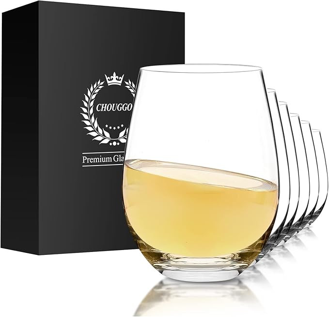Chouggo Stemless Wine Glasses Set of 6, Hand Blown Premium Crystal Red Wine or White Wine Glass 1... | Amazon (US)