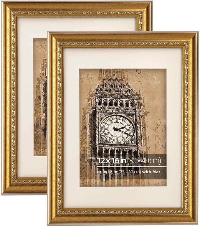 12x16 Vintage Gold Convex Embossed Motif Ornate Classic Picture Frame, Matted to 9x12 inches, Ple... | Amazon (CA)