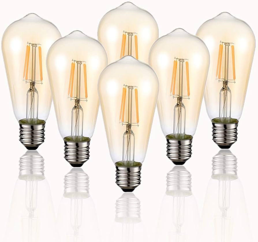 HESSION Vintage Edison LED Bulb, 6-Pack ST58 E26 Base 40 Watt Equivalent, Warm White 2200K-2700K,... | Amazon (US)