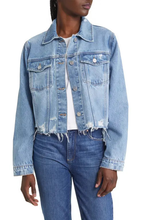 FRAME Ripped Distressed Denim Trucker Jacket in Rossum 2Year Rips at Nordstrom, Size Small | Nordstrom