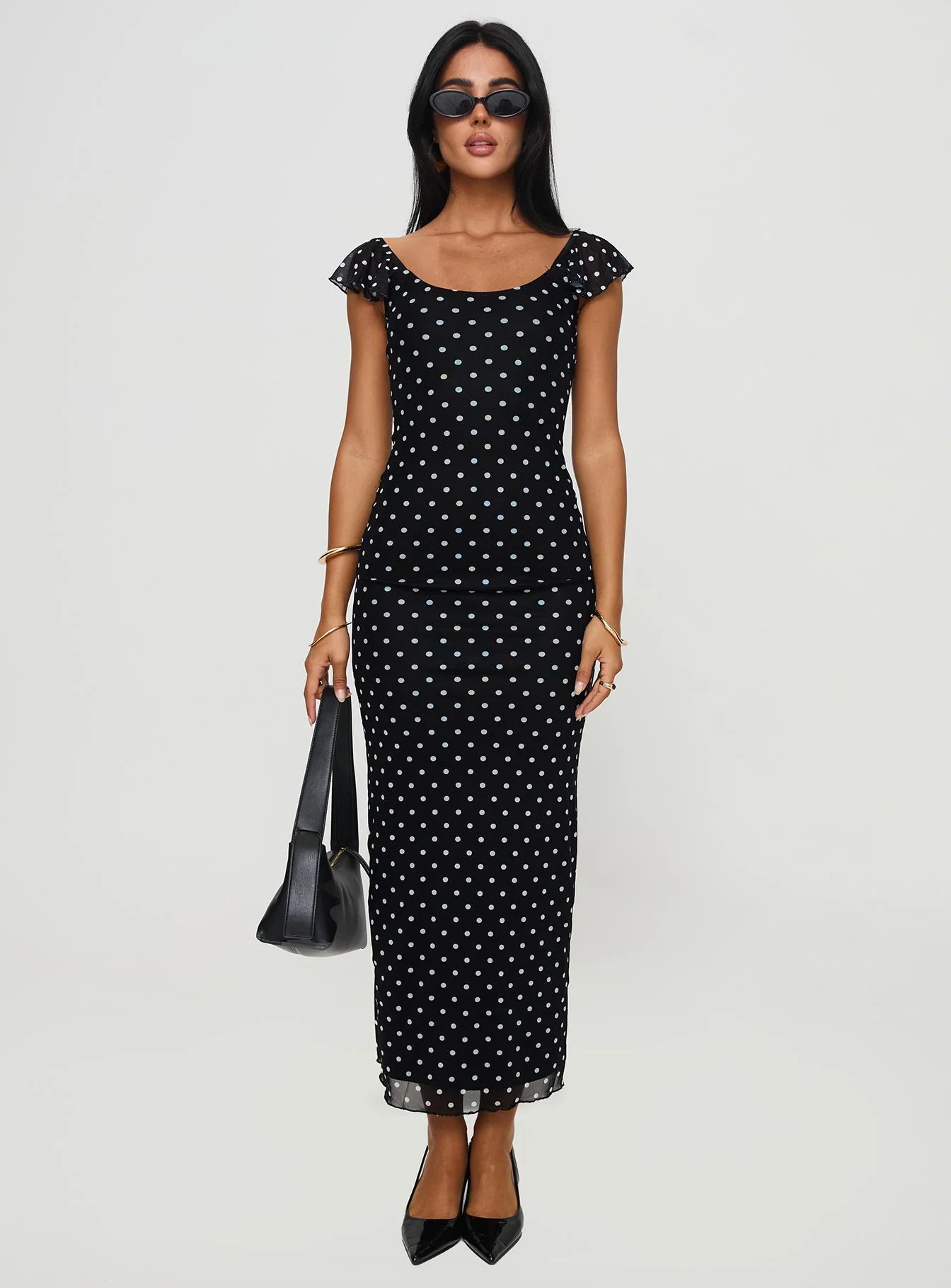 Sandberg Maxi Dress Black Polka Dot | Princess Polly US