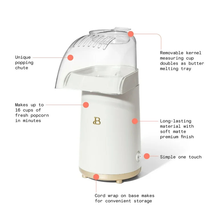 Beautiful 16 Cup Hot Air Electric Popcorn Maker, White Icing by Drew Barrymore | Walmart (US)