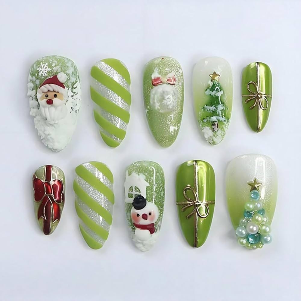 Christmas Press on Nails Short Almond Fake Nails Press ons Nail Tips Kit YEFIUO False Nails with ... | Amazon (US)