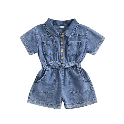 Ledy Champswiin Summer Toddler Girl Jumpsuit Shorts Little Girl Overalls Clothes Baby Jean Romper Jumpsuit One Piece Outfit (Blue, 2-3 Years) | Amazon (US)