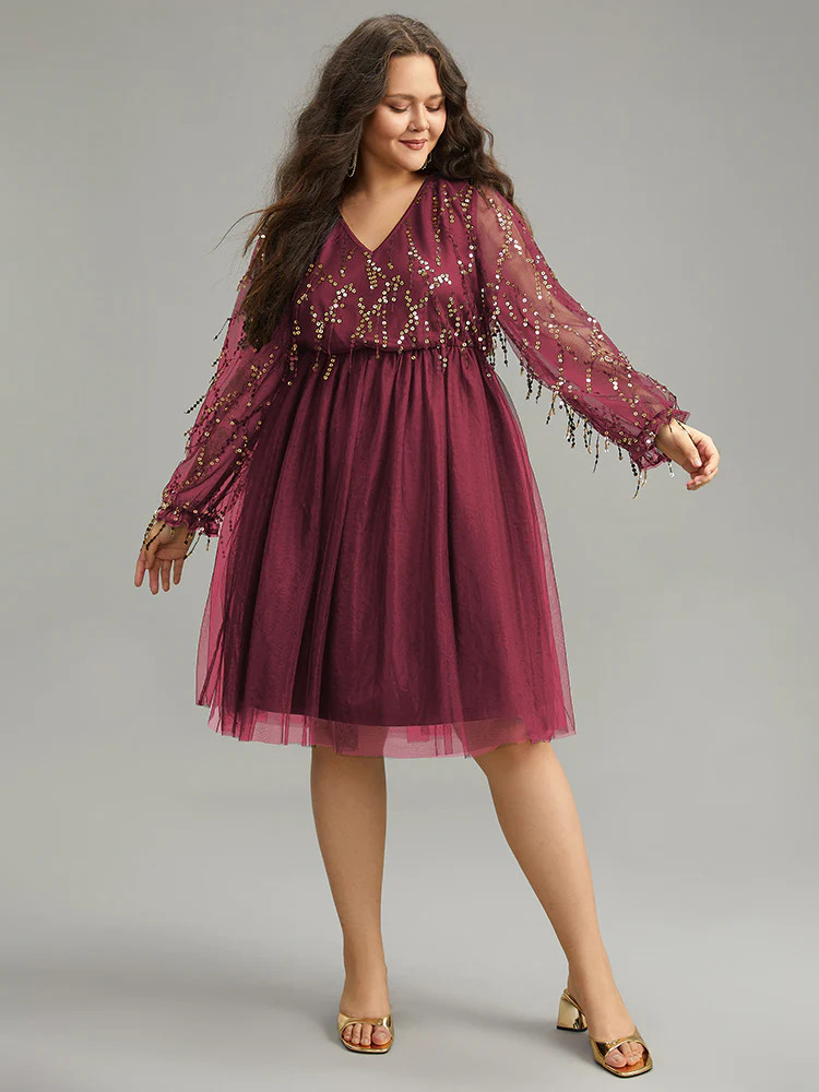 Sequin Mesh Patchwork Tassel Dress | Bloomchic