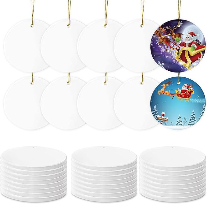 Sublimation Ceramic Ornament Blanks - 25PC Bulk White Round Porcelain Discs for Heat Press Printi... | Amazon (US)