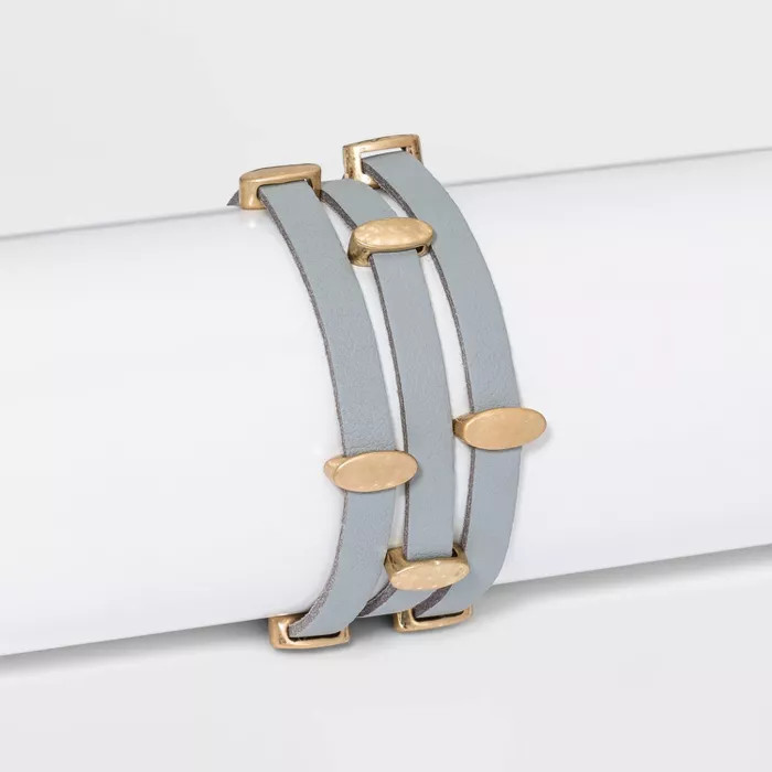 Simulated Leather and Oval Slider Magnetic Multi-Strand Bracelet - Universal Thread™ Gray | Target