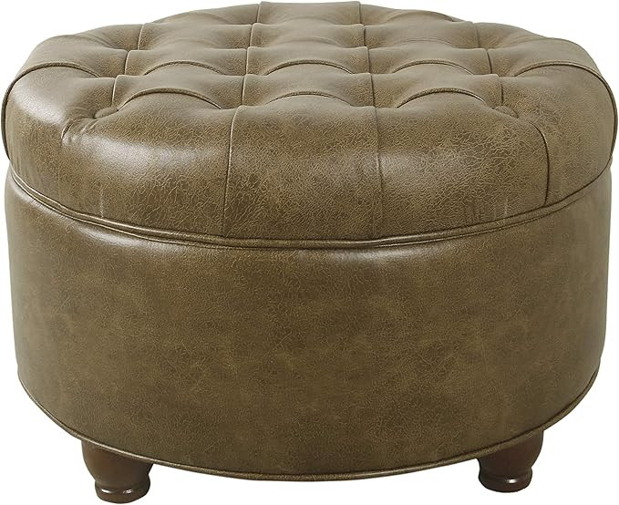 Homepop Home Decor | Large Button Tufted Faux Leather Round Storage Ottoman | Ottoman with Storag... | Amazon (US)