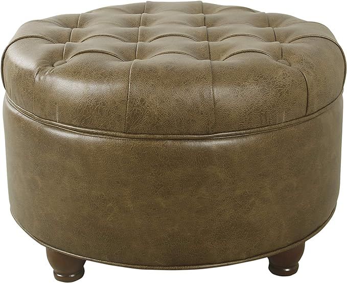 Homepop Home Decor | Large Button Tufted Faux Leather Round Storage Ottoman | Ottoman with Storag... | Amazon (US)