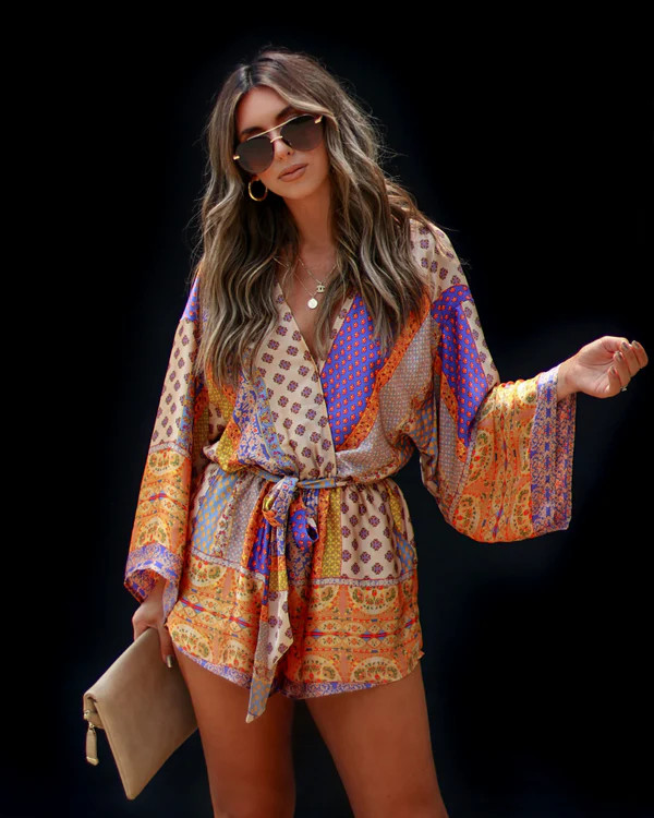 Palm Canyon Satin Tie Waist Romper | VICI
