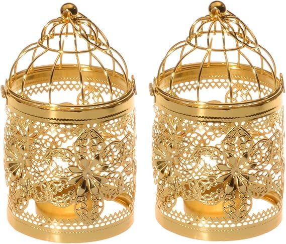 HOMEGOAL Decorative Candle Lanterns,Small Metal Birdcage Candle Holders,Hanging Tealight, Vintage... | Amazon (US)